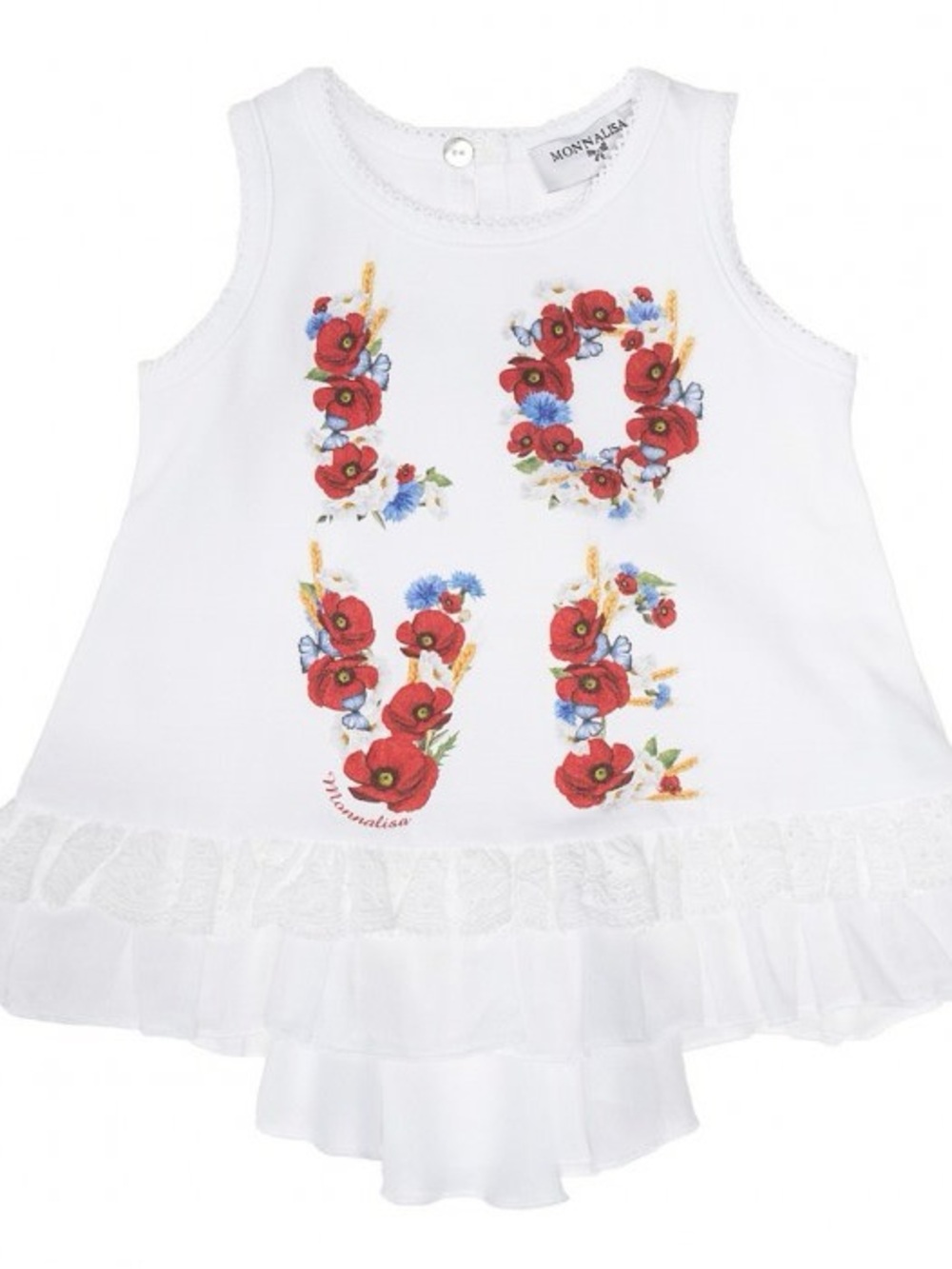 Brand new MonnaLisa White Floral LOVE Dressy Tank